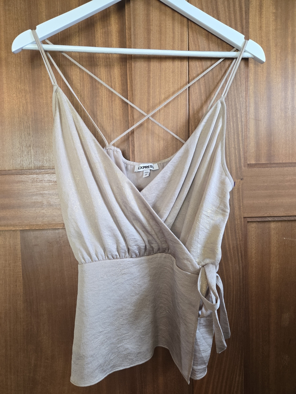 Express Beige Satin Wrap Tank Top